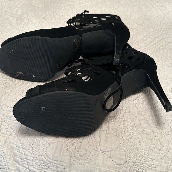 Black Suede Lace Tie Up Cage Style Booties - Charlotte Russe - Picture 6 of 9